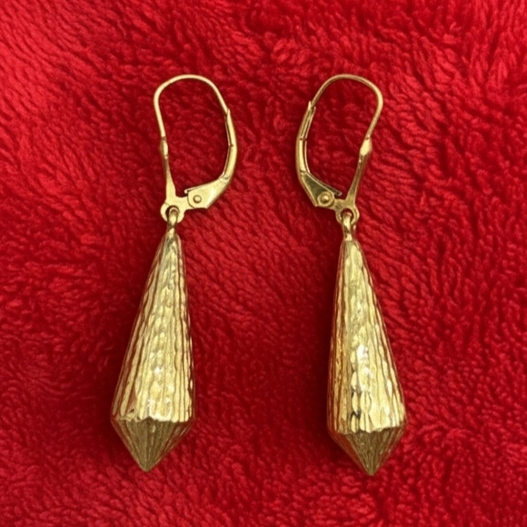 None Jewelry - Genuine 14k Gold Earrings Vtg Hanging Unique Marked SLC Diamond Cut Teardrop